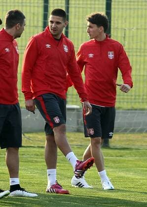 23.03.2015 Stara Pazova(Serbia) Serbia A national team Nationalteam training men s football Aleksandar Mitrovic(c) and Filip Djuricic(r) : 