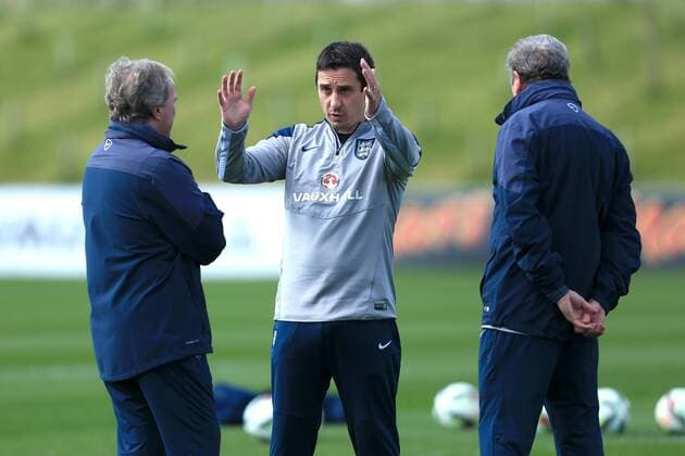 Gary Neville of England - England Training - UEFA EURO EM Europameisterschaft Fussball 2016 - St George s Park- Burton-upto-Trent - 24 03 2015 Pic Philip Oldham Sportimage EDITORIAL USE ONLY. No use with unauthorised audio, video, data, fixture lists, club league logos or live services. Online in-match use limited to 120 images, no video emulation. No use in betting, games or single club league player publications.
