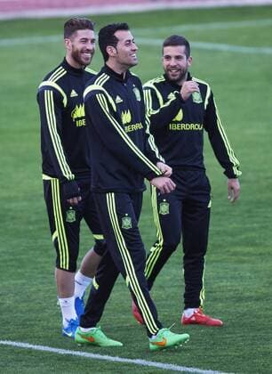 Spanish national team Nationalteam training session. In this picture, Sergio Ramos, Sergio Busquets and Jordi Alba. xDIEGOxGxSOUTOx 