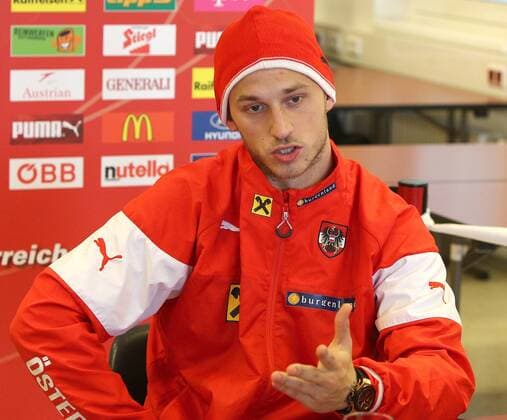SOCCER - UEFA EURO EM Europameisterschaft Fussball 2016 quali, LIE vs AUT VIENNA,AUSTRIA,25.MAR.15 - SOCCER - UEFA European Championship EM Europameisterschaft 2016, European Qualifiers, OEFB international match Länderspiel Liechtenstein vs Austria, preview, mixed zone team AUT. Image shows Marko Arnautovic (AUT).