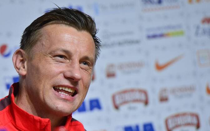 Ivica Olic received a jersey with the number 100 for one hundred performances in the Croatian national team Nationalteam 25.03.2015., Croatia, Zagreb - Ivica Olic and Davor Suker held a press conference PK Pressekonferenz before football match with Norway. Ivica Olic received a jersey with the number 100 for one hundred performances in the Croatian national team.  MarkoxPrpic PIXSELL