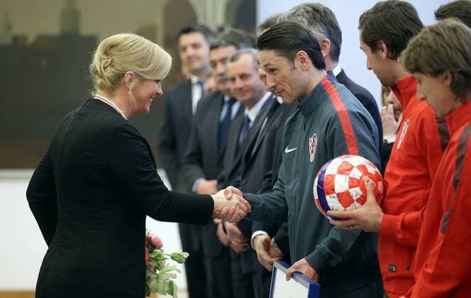President with football team - Zagreb, Croatia 25.03.2015., Zagreb, Croatia - Croatian national football team and leaders of HNS (Croatian Football Federation ) at a reception by the President Kolinda Grabar Kitarovic at the President Office.  IgorxKralj PIXSELL