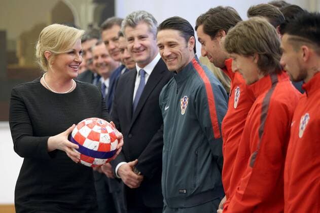 President with football team - Zagreb, Croatia 25.03.2015., Zagreb, Croatia - Croatian national football team and leaders of HNS (Croatian Football Federation ) at a reception by the President Kolinda Grabar Kitarovic at the President Office.  IgorxKralj PIXSELL