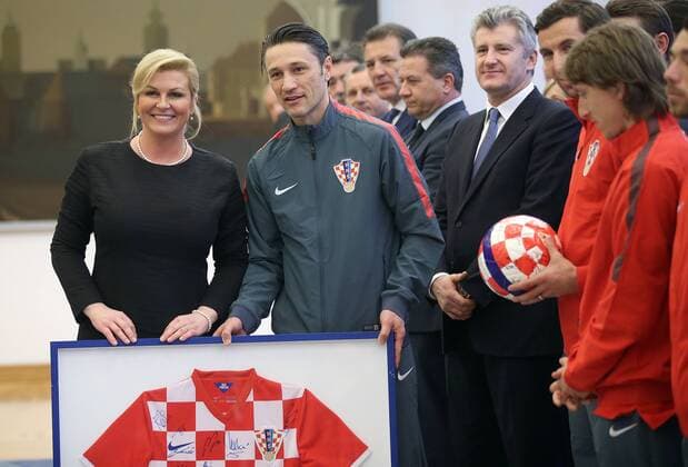 President with football team - Zagreb, Croatia 25.03.2015., Zagreb, Croatia - Croatian national football team and leaders of HNS (Croatian Football Federation ) at a reception by the President Kolinda Grabar Kitarovic at the President Office.  IgorxKralj PIXSELL