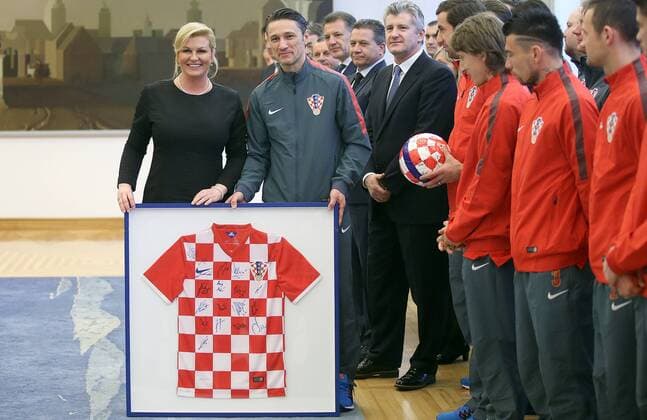 President with football team - Zagreb, Croatia 25.03.2015., Zagreb, Croatia - Croatian national football team and leaders of HNS (Croatian Football Federation ) at a reception by the President Kolinda Grabar Kitarovic at the President Office.  IgorxKralj PIXSELL
