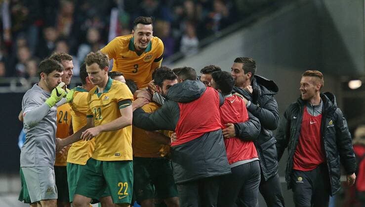 25.03.2014, Fussball Deutsche Nationalmannschaft, Testspiel, Deutschland - Australien in Kaiserslautern, Fritz-Walter-Stadion. Jubel Australien zum Tor zum 1:2 