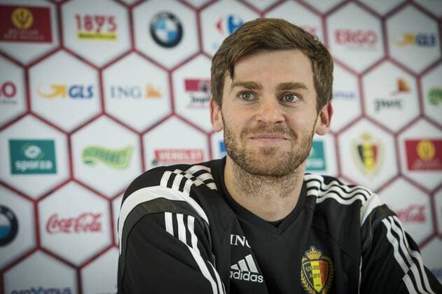 - BRUSSELS, BELGIUM: Belgium s Nicolas Lombaerts pictured during a press conference PK Pressekonferenz after a training session of Belgian national soccer team Red Devils, Thursday 26 March 2015, in Neerpede, Brussels. JASPERxJACOBS  x04593854x