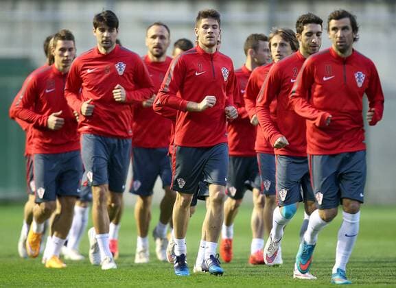 Andrej Kramaric , Darijo Srna, Vedran Corluka - Croatian national football team training - Zagreb, Croatia 26.03.2015., Zagreb, Croatia - Training of Croatian national football team before the qualifying match with Norway for Euro 2016.  IgorxKralj PIXSELL
