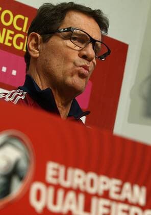 PODGORICA, MONTENEGRO. MARCH 26, 2015. Russian national football team head coach Fabio Capello seen during a press conference PK Pressekonferenz ahead of a UEFA EURO EM Europameisterschaft Fussball 2016 qualifying match against Montenegro. Stanislav Krasilnikov TASS  RE15F942