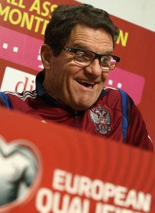 PODGORICA, MONTENEGRO. MARCH 26, 2015. Russian national football team head coach Fabio Capello speaks during a press conference PK Pressekonferenz ahead of a UEFA EURO EM Europameisterschaft Fussball 2016 qualifying match against Montenegro. Stanislav Krasilnikov TASS  RE15F945
