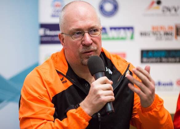 Berlin, Deutschland, 27.03.2015: Volleyball CEV Championsleague Final 4 2015 - Pressekonferenz CEV Final 4. Trainer Mark Lebedew (BR Volleys)