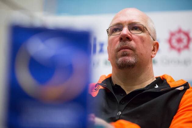 Berlin, Deutschland, 27.03.2015: Volleyball CEV Championsleague Final 4 2015 - Pressekonferenz CEV Final 4. Trainer Mark Lebedew (BR Volleys)