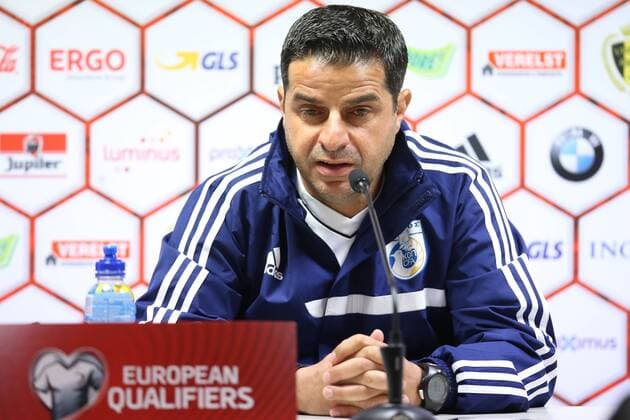 - BRUSSELS, BELGIUM: Cyprus head coach Pambos Christodoulou pictured during a press conference PK Pressekonferenz of Cypriot national soccer team, Friday 27 March 2015, in Brussels. Belgium Red Devils will play it s fourth and fifth game of the Euro 2016 qualification against Cyprus in Belgium and against Israel on 31 March in Israel. BRUNOxFAHY  x04594668x