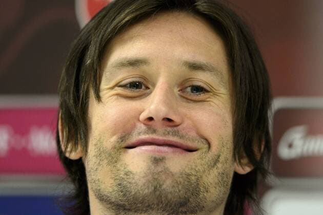 Tomas Rosicky, captain of Czech national soccer team, smiles during the press conference PK Pressekonferenz prior to the qualification match Czech Republic vs Latvia for the European Championships in Prague, Czech Republic, March 27, 2015. (CTKxPhoto MichalxKamaryt) CTKPhotoP201503270809401  kmt 1