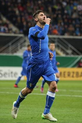 Marcello Trotta (A.S. Avellino) beim Torjubel nach dem Treffer zum 1:0 Deutschland vs Italien, Fussball - U21 U 21 Freundschaftsspiel, 27.03.2015 , EP_JSE