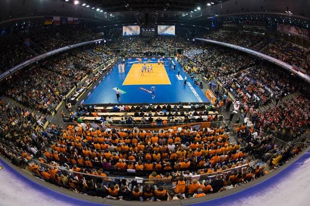 28.03.2015, Max Schmeling Halle, Berlin Volleyball, 2015 CEV Volleyball Champions League, Final Four, Halbfinale, Übersicht Max Schmeling Halle Berlin Zuschauer