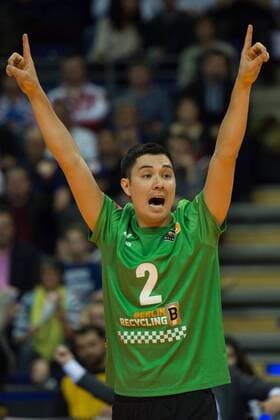 28.03.2015, Max Schmeling Halle, Berlin Volleyball, 2015 CEV Volleyball Champions League, Final Four, Halbfinale, BR Volleys (GER) vs. Zenit Kazan (RUS) Jubel Erik Shoji ( 2 Berlin) Libero
