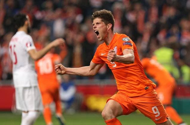 28.03.2015, Fussball Europameisterschafts-Qualifikation, 5.Spieltag, Niederlande - Türkei, in der Amsterdam-Arena Amsterdam (Niederlande). Jubel Klaas-Jan Huntelaar (Niederlande) zum Tor zum 1:1 