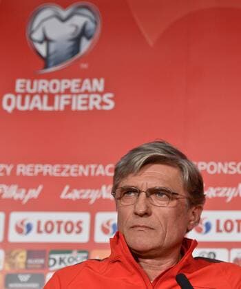 March 28, 2015 - Dublin, Ireland - Polish football team Manager, Adam Nawalka, during the pre-match press conference PK Pressekonferenz ahead of the Euro 2016 qualifier between the Republic of Ireland and Poland. Dublin, Ireland. Saturday 28 March 2015. Photo by: Artur Widak NurPhoto Polish Football team arrives to Dublin for Euro 2016 qualifier  - ZUMAn230