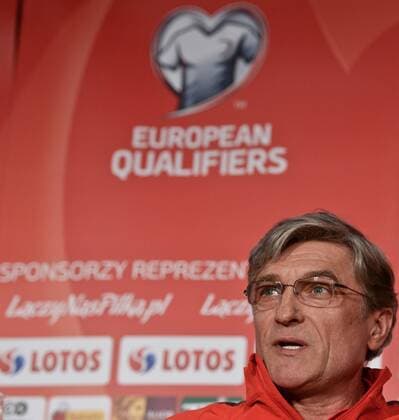 March 28, 2015 - Dublin, Ireland - Polish football team Manager, Adam Nawalka, during the pre-match press conference PK Pressekonferenz ahead of the Euro 2016 qualifier between the Republic of Ireland and Poland. Dublin, Ireland. Saturday 28 March 2015. Photo by: Artur Widak NurPhoto Polish Football team arrives to Dublin for Euro 2016 qualifier  - ZUMAn230