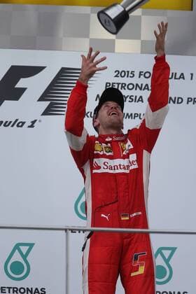 29.03.2015- Race, 1st position Sebastian Vettel (GER) Scuderia Ferrari SF15-T Malaysian Grand Prix, Sepang 26 - 29 March 2015 