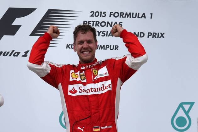 29.03.2015- Race, 1st position Sebastian Vettel (GER) Scuderia Ferrari SF15-T Malaysian Grand Prix, Sepang 26 - 29 March 2015 