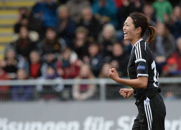 29.03.2015, xjhx, Fussball Champions League 1 4 Finale, 1.FFC Frankfurt - Bristol Academy WFC, v.l. Kozue Ando (1.FFC Frankfurt), celebrate the goal 1:0