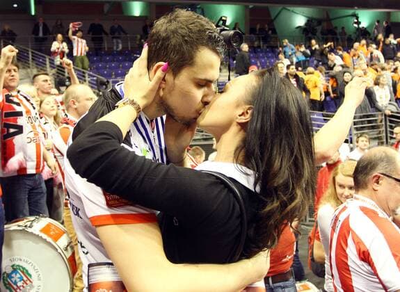 BERLIN , MAX-SCHMELING HALLE 29.03.2015 VOLLEYBALL MEN S CEV DENIZBANK CHAMPIONS LEAGUE FINAL FOUR THE FINAL GAME SEASON 2014 2015 2ND PLACE FOR ASSECO RESOVIA RZESZOW - FABIAN DRZYZGA ( RESOVIA ) with girlfriend  150329MIN164