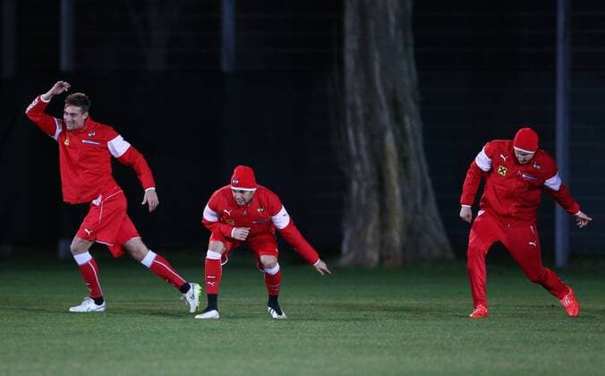 SOCCER - UEFA EURO EM Europameisterschaft Fussball 2016 quali, AUT vs BIH VIENNA,AUSTRIA,29.MAR.15 - SOCCER - UEFA European Championship EM Europameisterschaft 2016, European Qualifiers, OEFB international match Länderspiel Austria vs Bosnia and Herzegovina, training team AUT. Image shows Stefan Ilsanker, Aleksandar Dragovic and Martin Hinteregger (AUT). GEPAxpictures xChristianxOrt 