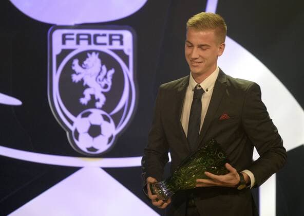 Czech soccer player Jan Baranek poses with award for the Talent of the Year during the Czech Footballer of the Year for 2014 ceremony, organised by the Czech Football Association (FACR) in Prague, Czech Republic, March 29, 2015. (CTKxPhoto MichalxKrumphanzl) CTKPhotoP201503290476001  _KRU6176