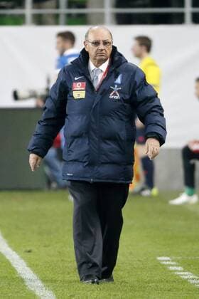 BUDAPEST, HUNGARY - MARCH 29, 2015: Greek head coach, Sergio Markarian during Hungary vs. Greece UEFA EURO EM Europameisterschaft Fussball 2016 qualifier football match in Groupama Arena. LaszloxSzirtesi 