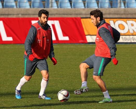 Turkey National football team during a training session in Luksenburg 30 March 2015. Pictured: Mehmet Ekici, Enes Unal 