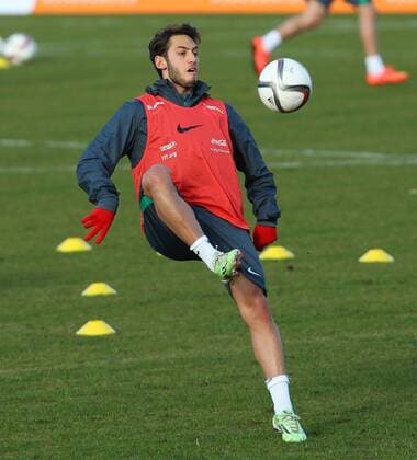 Turkey National football team during a training session in Luksenburg 30 March 2015. Pictured: Hakan Calhanoglu 