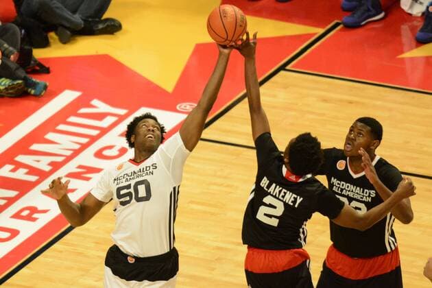 April 1, 2015: McDonald s West All American Caleb Swanigan (50) attempts to grab the rebound in the second half during the 2015 McDonald s Boys All American Game at the United Center in Chicago, IL. Patrick Gorski CSM Prep Basketball: 2015 McDonald s Boys All American Game APR 1 - ZUMAc04_
