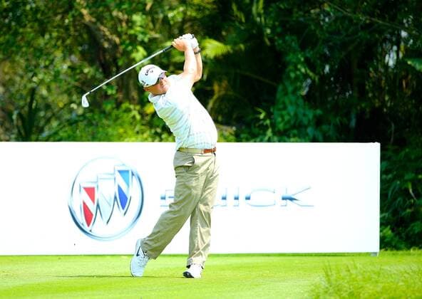 HAIKOU, CHINA - APRIL 04: (CHINA OUT) Kenneth Mccready of United States plays a shot during the third round of China Tour - PGA Golf Herren Tour China Series Buick Open at Sandbelt Trails Golf Course on April 4, 2015 in Haikou, Hainan province of China.  CFP465537835 