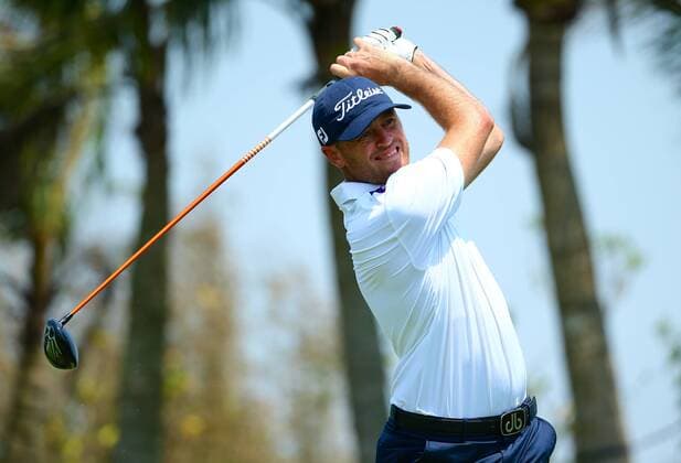 HAIKOU, CHINA - APRIL 04: (CHINA OUT) Jamie Arnold of Australia plays a shot during the third round of China Tour - PGA Golf Herren Tour China Series Buick Open at Sandbelt Trails Golf Course on April 4, 2015 in Haikou, Hainan province of China.  CFP465537851 