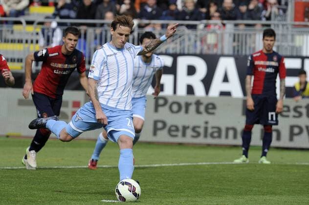 Lucas Biglia Lazio Goal Penalty - Cagliari, 04-04-2015 - Serie A 2014 2015 - Cagliari Calcio - Lazio Roma 1-3 -
