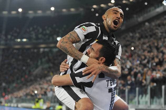 IPP20150404 Football - soccer: Serie A, Juventus Turin vs FC Empoli, ARTURO VIDAL, CARLOS TEVEZ xHOCHxZWEIx xItalyxPhotoxPressx 