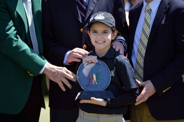 Effie Perakis, of Glenview, Illinois, win the 7-9 girls division of the Drive, Chip and Putt National Finals during Masters week at Augusta, National in Augusta, Georgia on April 5, 2015.  WAP20150405305 KEVINxDIETSCH