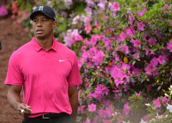 Tiger Woods walks to the 6th green during a practice round prior to the 2015 Masters Tournament at Augusta, National in Augusta, Georgia on April 7, 2015.  AUG20150407304 KEVINxDIETSCH