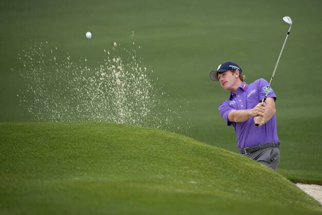 Brandt Snedeker hits out of a bunker on the 2nd hole during a practice round the 2015 Masters Tournament at Augusta, National in Augusta, Georgia on April 7, 2015.  AUG20150407307 KEVINxDIETSCH