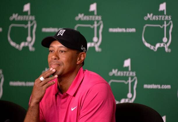 Tiger Woods speaks to the media during a press conference PK Pressekonferenz prior to the 2015 Masters Tournament at Augusta, National in Augusta, Georgia on April 7, 2015.  AUG20150407320 KEVINxDIETSCH
