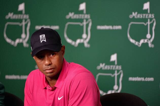 Tiger Woods speaks to the media during a press conference PK Pressekonferenz prior to the 2015 Masters Tournament at Augusta, National in Augusta, Georgia on April 7, 2015.  AUG20150407321 KEVINxDIETSCH