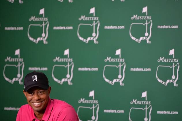 Tiger Woods speaks to the media during a press conference PK Pressekonferenz prior to the 2015 Masters Tournament at Augusta, National in Augusta, Georgia on April 7, 2015.  AUG20150407323 KEVINxDIETSCH