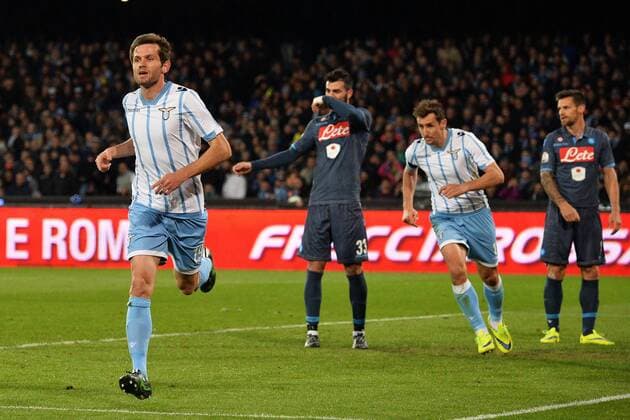 Torjubel nach Tor von Senad Lulic Lazio Goal celebration. Coppa Italia Semifinale SSC Napoli - Lazio Rom andreaxstaccioli