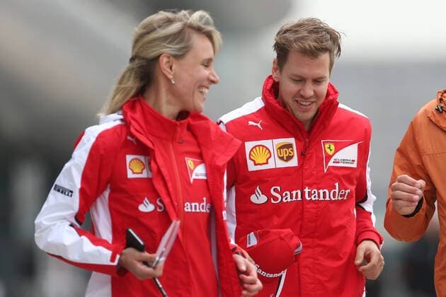 Motorsports: FIA Formula One World Championship WM Weltmeisterschaft 2015, Grand Prix of China, Britta Roeske (GER, Scuderia Ferrari), 5 Sebastian Vettel (GER, Scuderia Ferrari), xHOCHxZWEIx