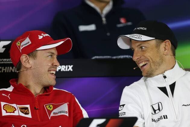 Motorsports: FIA Formula One World Championship WM Weltmeisterschaft 2015, Grand Prix of China, 5 Sebastian Vettel (GER, Scuderia Ferrari), 22 Jenson Button (GBR, McLaren Honda), xHOCHxZWEIx