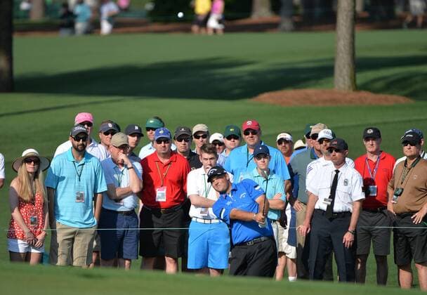 Patrick Reed hits a pitch shot to the second green in the first round of the 2015 Masters Tournament at Augusta National Golf Club in Augusta, Georgia on April 9, 2015.  MAS20150409138 KEVINxDIETSCH