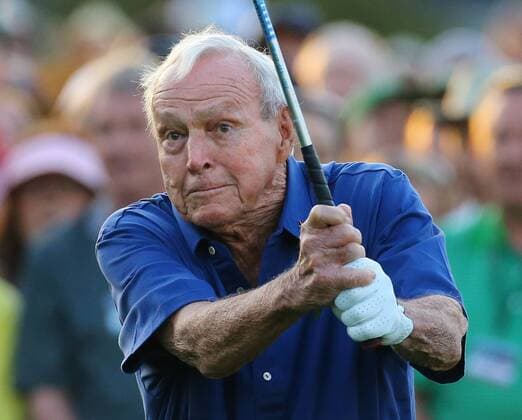 April 9, 2015 - Augusta, GA, USA - Honorary starter ARNOLD PALMER, a four-time Masters Champion, hits the first tee shot to begin the Masters in Augusta, Ga. Golf 2015 - Masters - Day One - ZUMAm67_