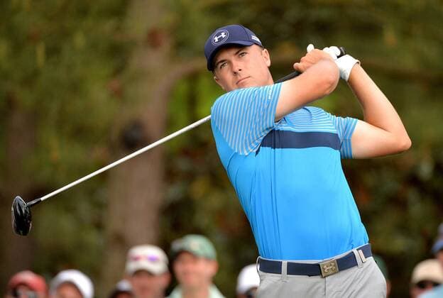 Jordan Spieth hits his tee shot on the 15th hole in the first round the 2015 Masters Tournament at Augusta National Golf Club in Augusta, Georgia on April 9, 2015.  MAS20150409198 KEVINxDIETSCH